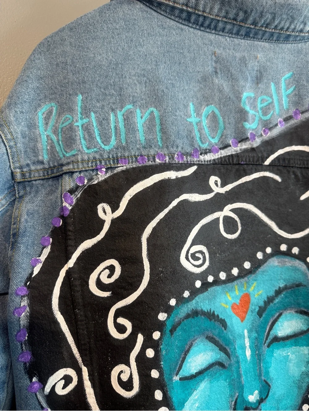 Custom Hand-Painted "Return to Self" Denim Jacket - Large - Picture 8 of 16
